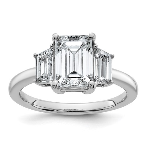 14K White Gold 0.75ct Lab Grown Dia VS+ F+ Semi Mount Emerald Center Ring