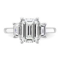 14K White Gold 3.33 Carat Lab Grown Diamond VS+ F+ Complete Emerald and Trapezoid Engagement Ring view 4
