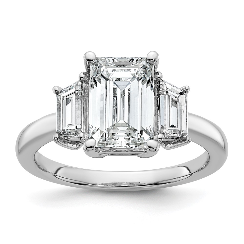 14K White Gold 3.33 Carat Lab Grown Diamond VS+ F+ Complete Emerald and Trapezoid Engagement Ring