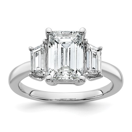 14K White Gold 3.33 Carat Lab Grown Diamond VS+ F+ Complete Emerald and Trapezoid Engagement Ring