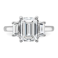 14K White Gold 4 Carat Certified Lab Grown Diamond VS+ F+ Complete Emerald and Trapezoid Engagement Ring view 4