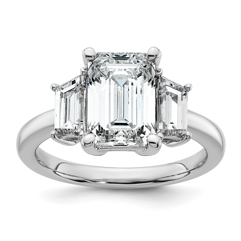 14K White Gold 4 Carat Certified Lab Grown Diamond VS+ F+ Complete Emerald and Trapezoid Engagement Ring