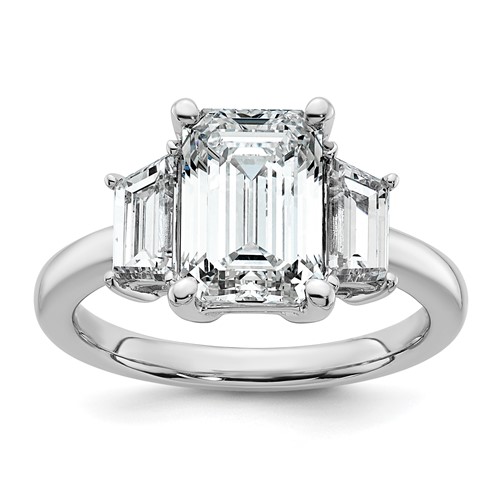 14K White Gold 4 Carat Lab Grown Diamond VS+ F+ Complete Emerald and Trapezoid Engagement Ring