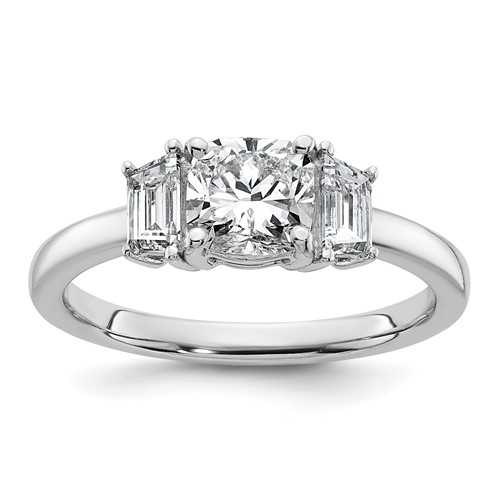 14K White Gold 1.38 Carat Certified Lab Grown Diamond VS+ F+ Cushion and Half Moon Complete Three Stone Engagement Ring