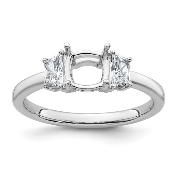 Gold Diamond Cushion and Trapezoid 3-Stone Bridal Rings