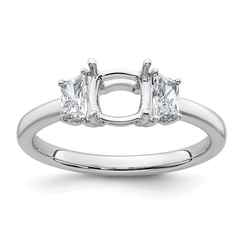 14K White Gold 0.38 Carat Lab Grown Diamond VS+ F+ Half Moon 1 Carat Cushion Center Semi Mount Three Stone Engagement Ring