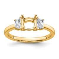 14K Yellow Gold 0.38 Carat Lab Grown Diamond VS+ F+ Half Moon 1 Carat Cushion Center Semi Mount Three Stone Engagement Ring view 1