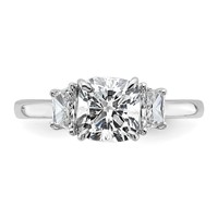 14K White Gold 1.88 Carat Lab Grown Diamond VS+ F+ Cushion and Half Moon Complete Three Stone Engagement Ring view 4