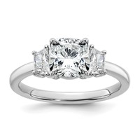 14K White Gold 1.88 Carat Lab Grown Diamond VS+ F+ Cushion and Half Moon Complete Three Stone Engagement Ring view 1