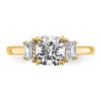 14K Yellow Gold 1.88 Carat Certified Lab Grown Diamond VS+ F+ Cushion and Half Moon Complete Three Stone Engagement Ring view 4
