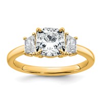 14K Yellow Gold 1.88 Carat Certified Lab Grown Diamond VS+ F+ Cushion and Half Moon Complete Three Stone Engagement Ring view 1