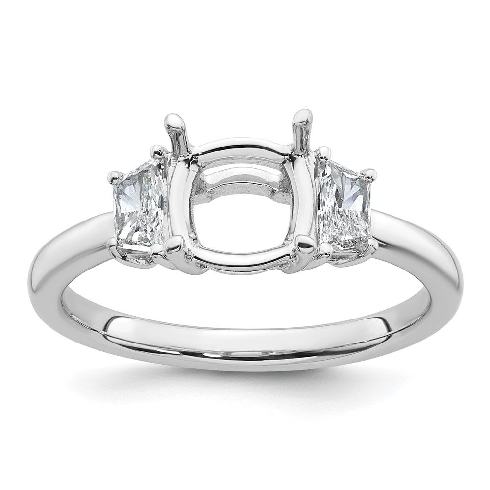 14K White Gold 0.38 Carat Lab Grown Diamond VS+ F+ Half Moon 1.50 Carat Cushion Center Semi Mount Three Stone Engagement Ring