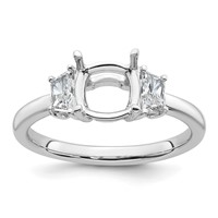 14K White Gold 0.38 Carat Lab Grown Diamond VS+ F+ Half Moon 1.50 Carat Cushion Center Semi Mount Three Stone Engagement Ring view 1