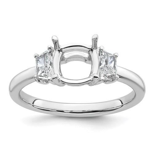14K White Gold 0.38 Carat Lab Grown Diamond VS+ F+ Half Moon 1.50 Carat Cushion Center Semi Mount Three Stone Engagement Ring
