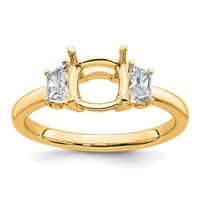 14K Yellow Gold 0.38 Carat Lab Grown Diamond VS+ F+ Half Moon 1.50 Carat Cushion Center Semi Mount Three Stone Engagement Ring view 1