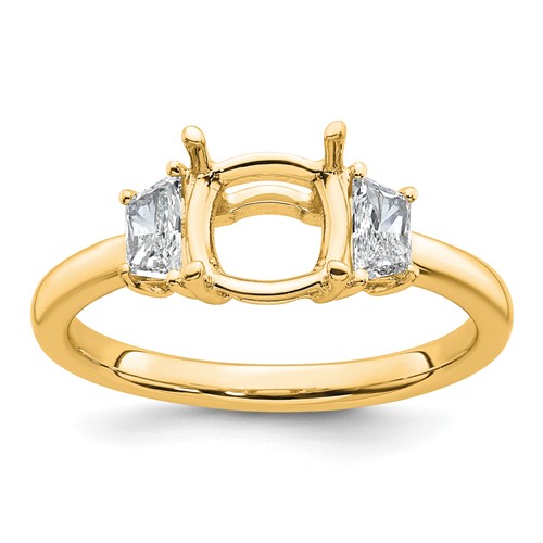 14K Yellow Gold 0.38 Carat Lab Grown Diamond VS+ F+ Half Moon 1.50 Carat Cushion Center Semi Mount Three Stone Engagement Ring