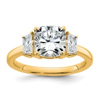 14K Yellow Gold 2.50 Carat Certified Lab Grown Diamond VS+ F+ Cushion and Half Moon Complete Three Stone Engagement Ring view 1