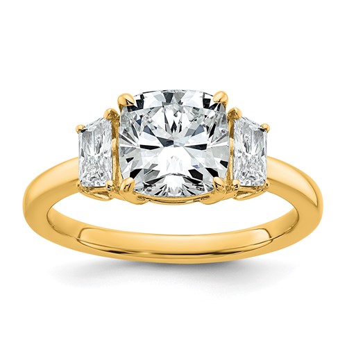 14K Yellow Gold 2.50 Carat Certified Lab Grown Diamond VS+ F+ Cushion and Half Moon Complete Three Stone Engagement Ring