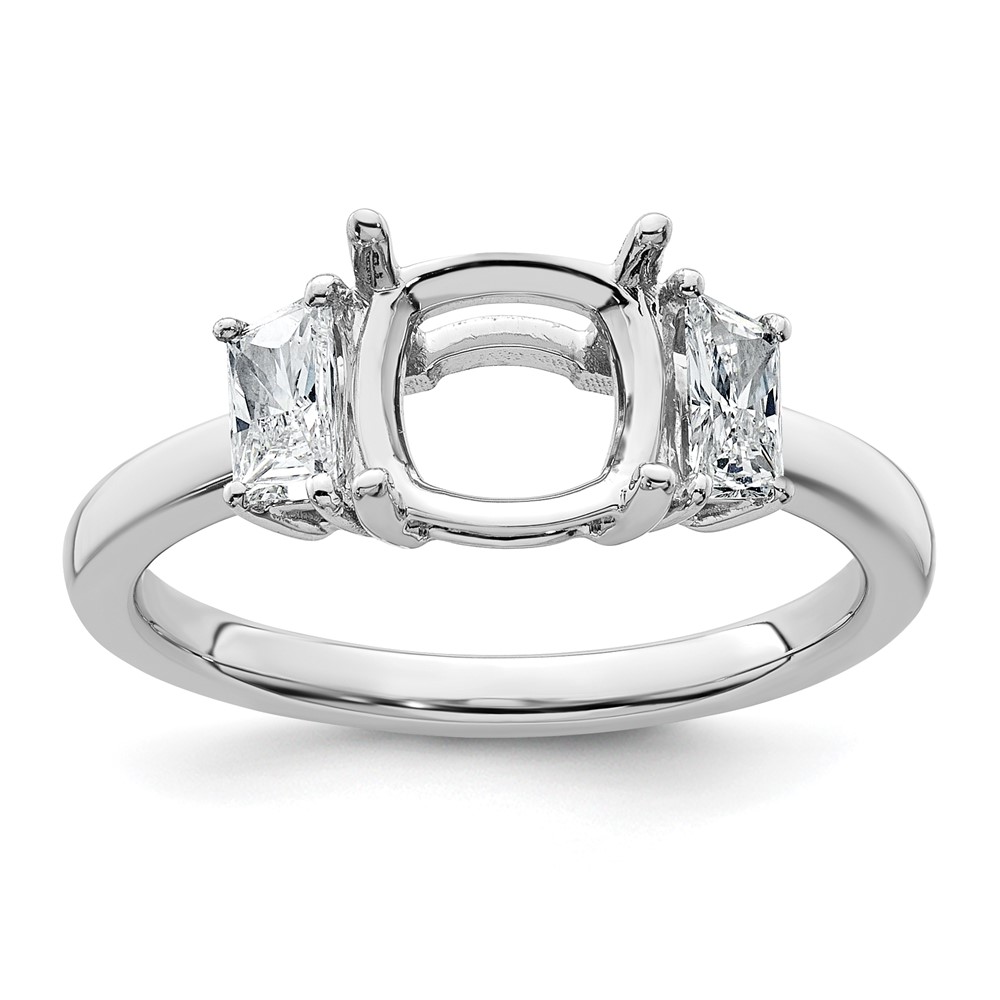 14K White Gold 0.50 Carat Lab Grown Diamond VS+ F+ Half Moon 2 Carat Cushion Center Semi Mount Three Stone Engagement Ring