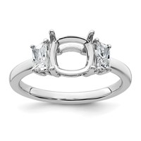 14K White Gold 0.50 Carat Lab Grown Diamond VS+ F+ Half Moon 2 Carat Cushion Center Semi Mount Three Stone Engagement Ring view 1