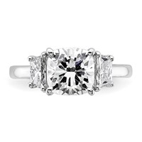 14K White Gold 3.12 Carat Lab Grown Diamond VS+ F+ Cushion and Half Moon Complete Three Stone Engagement Ring view 4