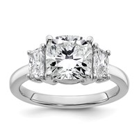 14K White Gold 3.12 Carat Lab Grown Diamond VS+ F+ Cushion and Half Moon Complete Three Stone Engagement Ring view 1