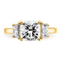 14K Yellow Gold 3.12 Carat Certified Lab Grown Diamond VS+ F+ Cushion and Half Moon Complete Three Stone Engagement Ring view 4