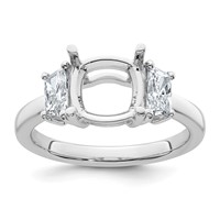 14K White Gold 0.75 Carat Lab Grown Diamond VS+ F+ Half Moon 2.50 Carat Cushion Center Semi Mount Three Stone Engagement Ring view 1