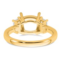 14K Yellow Gold 0.75 Carat Lab Grown Diamond VS+ F+ Half Moon 2.50 Carat Cushion Center Semi Mount Three Stone Engagement Ring view 3