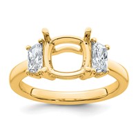 14K Yellow Gold 0.75 Carat Lab Grown Diamond VS+ F+ Half Moon 2.50 Carat Cushion Center Semi Mount Three Stone Engagement Ring view 1