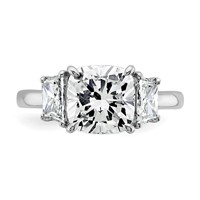 14K White Gold 3.75 Carat Certified Lab Grown Diamond VS+ F+ Cushion and Half Moon Complete Three Stone Engagement Ring view 4
