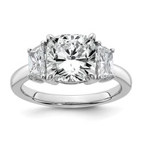14K White Gold 3.75 Carat Certified Lab Grown Diamond VS+ F+ Cushion and Half Moon Complete Three Stone Engagement Ring view 1