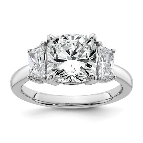 14K White Gold 3.75 Carat Certified Lab Grown Diamond VS+ F+ Cushion and Half Moon Complete Three Stone Engagement Ring