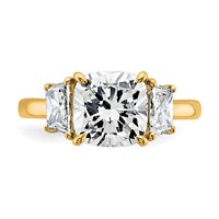 14K Yellow Gold 3.75 Carat Certified Lab Grown Diamond VS+ F+ Cushion and Half Moon Complete Three Stone Engagement Ring view 4