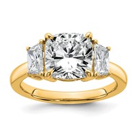 14K Yellow Gold 3.75 Carat Certified Lab Grown Diamond VS+ F+ Cushion and Half Moon Complete Three Stone Engagement Ring view 1