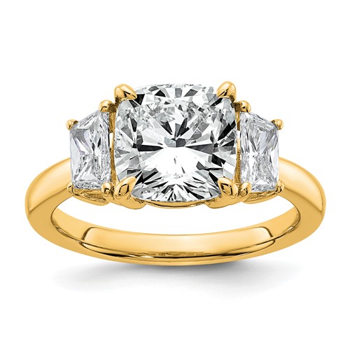 14K Yellow Gold 3.75 Carat Certified Lab Grown Diamond VS+ F+ Cushion and Half Moon Complete Three Stone Engagement Ring