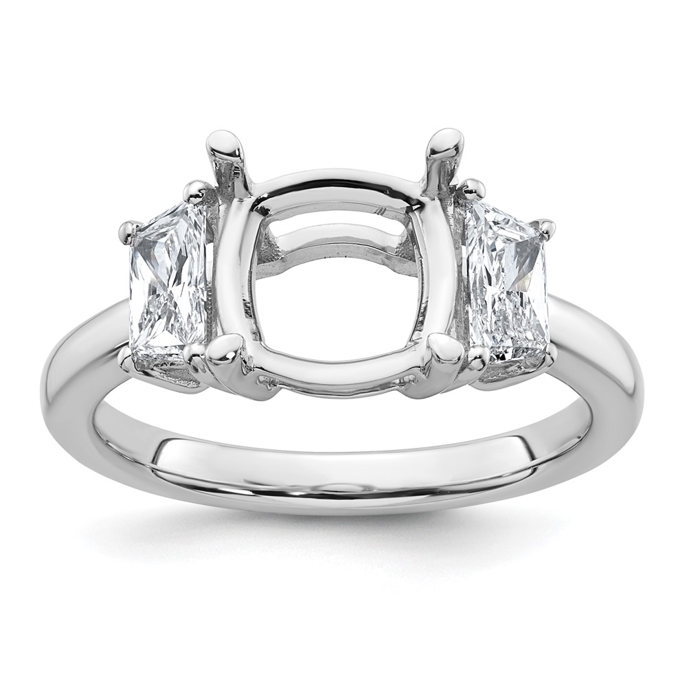 14K White Gold 0.75 Carat Lab Grown Diamond VS+ F+ Half Moon 3 Carat Cushion Center Semi Mount Three Stone Engagement Ring
