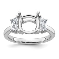 14K White Gold 0.75 Carat Lab Grown Diamond VS+ F+ Half Moon 3 Carat Cushion Center Semi Mount Three Stone Engagement Ring view 1