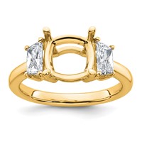 14K Yellow Gold 0.75 Carat Lab Grown Diamond VS+ F+ Half Moon 3 Carat Cushion Center Semi Mount Three Stone Engagement Ring view 1