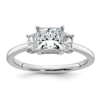 14K White Gold 1.38 Carat Certified Lab Grown Diamond VS+ F+ Princess and Trapezoid Complete Three Stone Engagement Ring view 1