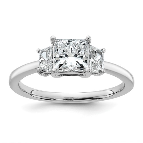 14K White Gold 1.38 Carat Certified Lab Grown Diamond VS+ F+ Princess and Trapezoid Complete Three Stone Engagement Ring