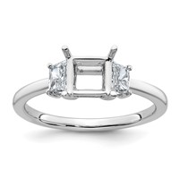 14K White Gold 0.38 Carat Lab Grown Diamond VS+ F+ Trapezoid 1 Carat Princess Center Semi Mount Three Stone Engagement Ring view 1