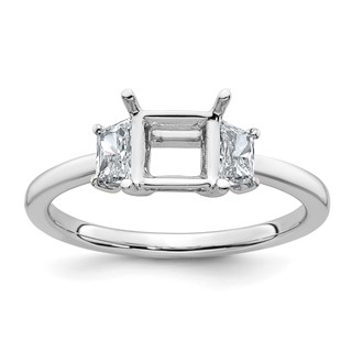 Gold Diamond Princess and Trapezoid 3-Stone Bridal Rings