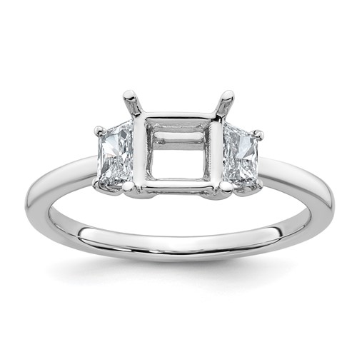 14K White Gold 0.38 Carat Lab Grown Diamond VS+ F+ Trapezoid 1 Carat Princess Center Semi Mount Three Stone Engagement Ring
