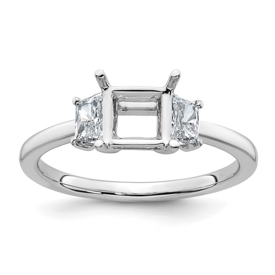 Gold Diamond Princess and Trapezoid 3-Stone Bridal Rings