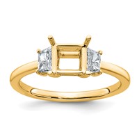 14K Yellow Gold 0.38 Carat Lab Grown Diamond VS+ F+ Trapezoid 1 Carat Princess Center Semi Mount Three Stone Engagement Ring view 1