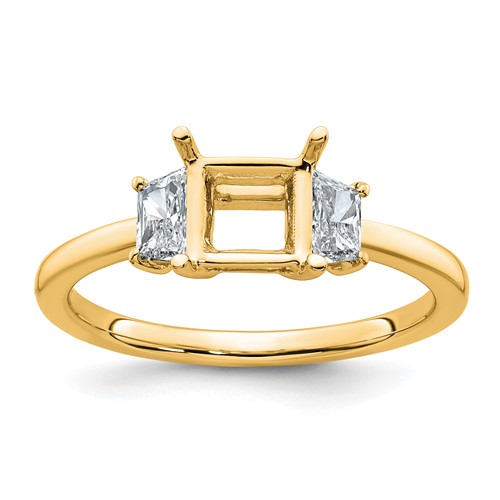 14K Yellow Gold 0.38 Carat Lab Grown Diamond VS+ F+ Trapezoid 1 Carat Princess Center Semi Mount Three Stone Engagement Ring