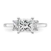 14K White Gold 2 Carat Lab Grown Diamond VS+ F+ Princess and Trapezoid Complete Three Stone Engagement Ring view 4