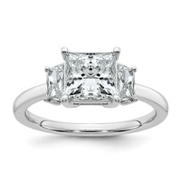 14K White Gold 2 Carat Lab Grown Diamond VS+ F+ Princess and Trapezoid Complete Three Stone Engagement Ring view 1