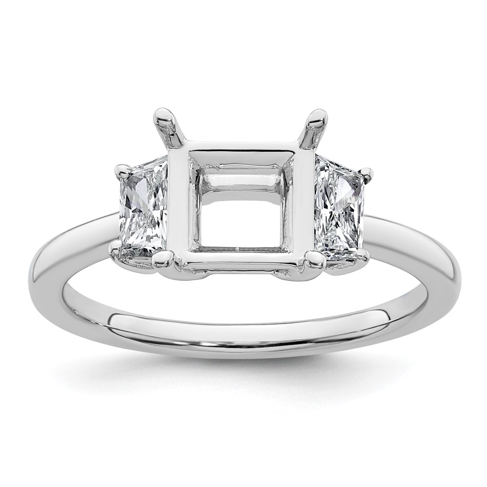 14K White Gold 0.50 Carat Lab Grown Diamond VS+ F+ Trapezoid 1.50 Carat Princess Center Semi Mount Three Stone Engagement Ring